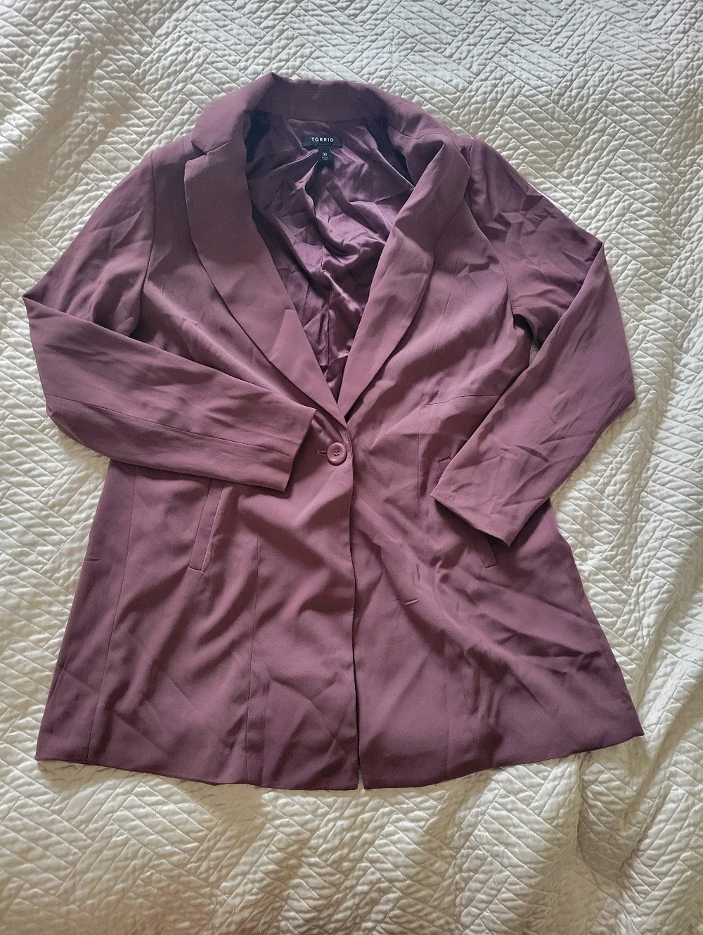 TORRID Mauve Blazer Open Front Structured Jacket Workwear Minimalist Size 00 - Picture 3 of 7